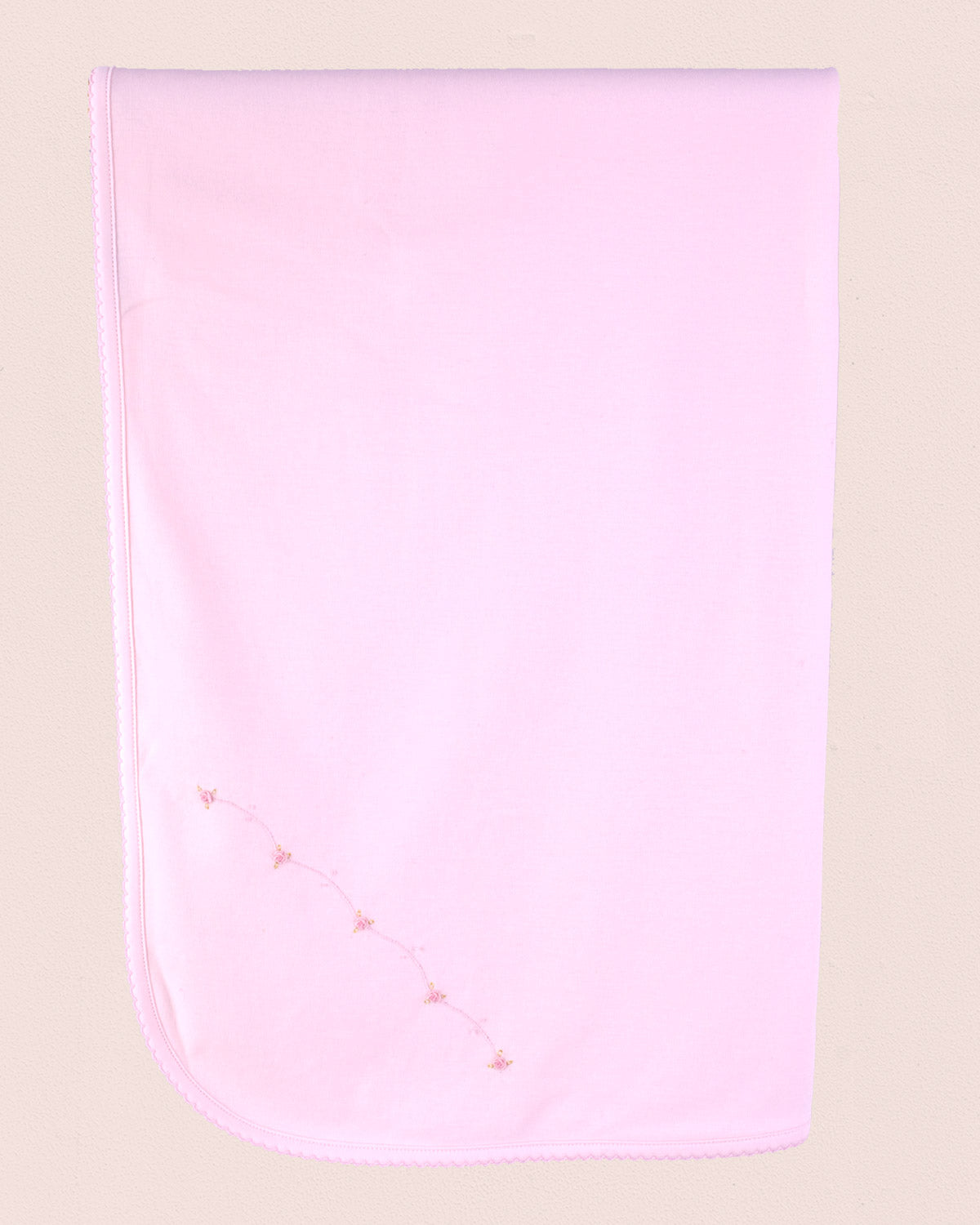 Pima Pink Embroidered Rosebud Receiving Blanket